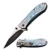 FEMME FATALE FF-A010LB Spring Assist Folding Knife, Two-Tone Straight Edge Blade, Blue & Silver Handle, 4" Closed