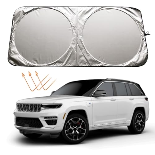 XHRING Car Windshield Sun Shade Sunshade Compatible with Jeep Renegade 2015-2024 Cherokee 2011-2024 Compass 2017-2024 Patriot 2007-2017 Trailhawk Sport Accessories Car Front Window Sun Shield Visor