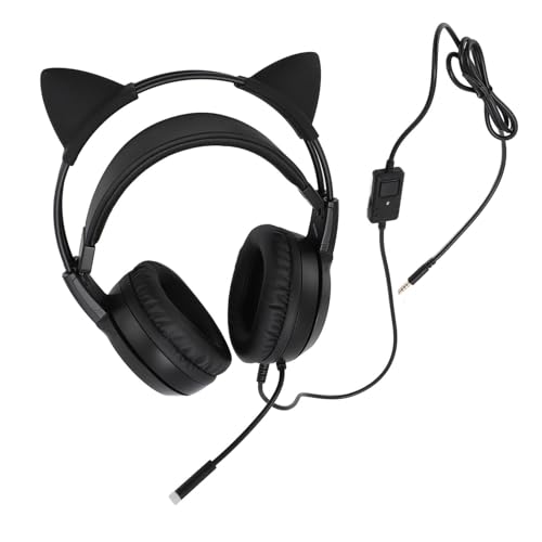Tihebeyan Stereo-Gaming-Headset mit Abnehmbaren Katzenohren, Niedlicher Over-Ear-Kopfhörer für Mädchen für PC Phone, 40-mm-Premium-Lautsprecher (Black)