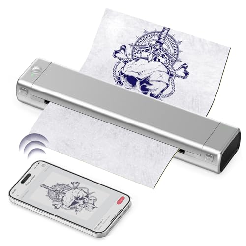 Odaro M08F Bluetooth Thermal Tattoo Printer - Portable Wireless Tattoo Stencil Machine with Smartphone & Laptop, Inkless Mobile Printer for DIY Tattoo Stencils (Sliver)
