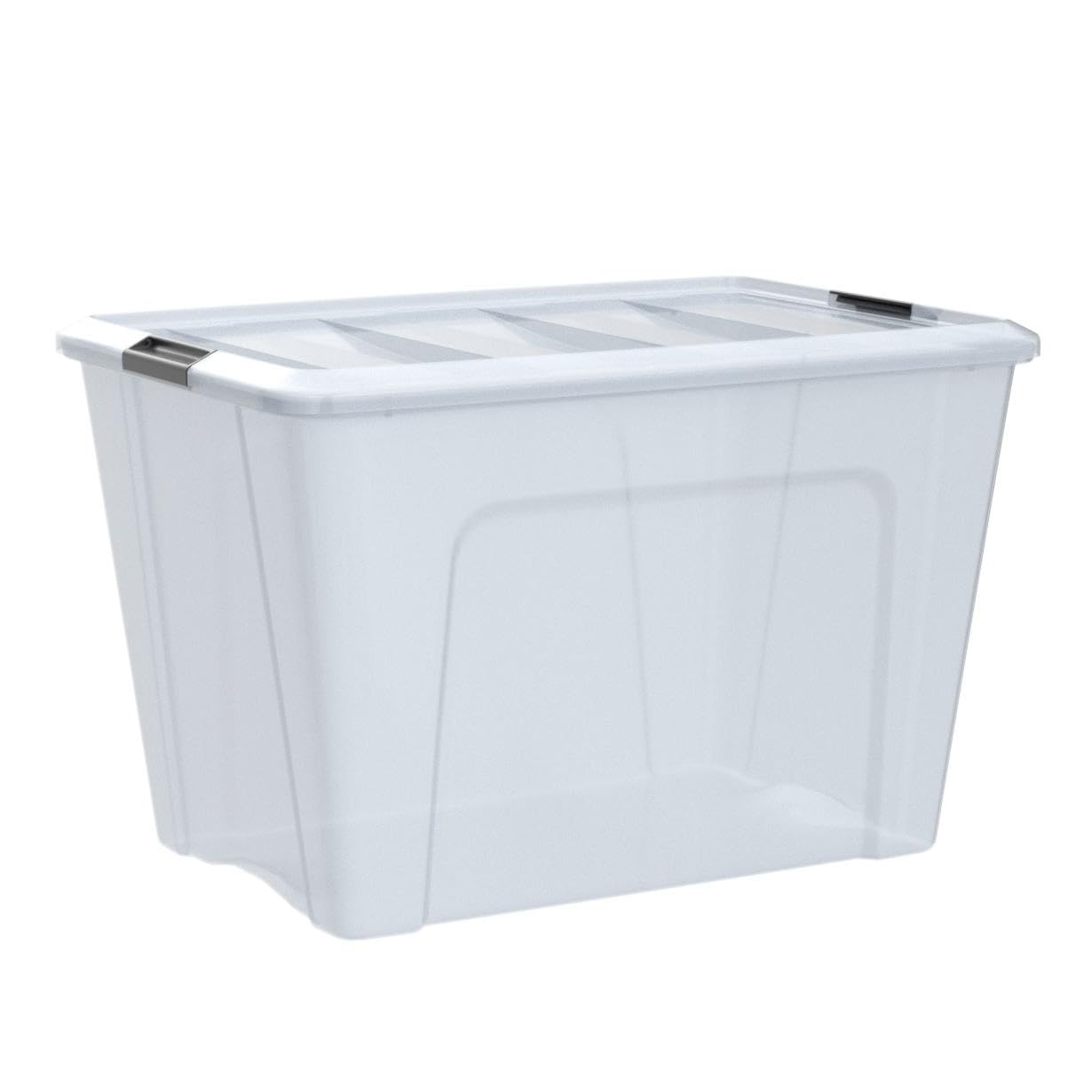 Iris Ohyama Scatole Portaoggetti in con Coperchio, 60L, Lotto di 4, Trasparente, Clip di Bloccaggio, Empilabile, Maniglia, Per Camera, Armadio, Ufficio, Organizzatore, Senza BPA, DDNTB-60