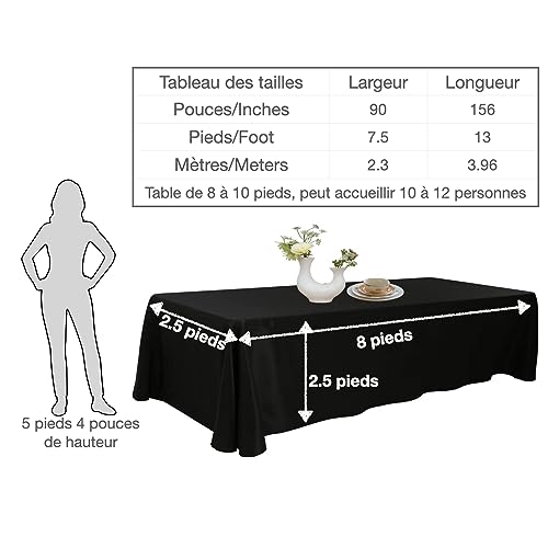 Urby 90 X 156 Inch Polyester Rectangular Table Cloth For 8-10 Foot Table That Seats 10-12 Person - Fits Extra Long Tables Or Cut To Fit Smaller Tables - Machine Wash Reusable And Wrinkle Free - Black #TOP2