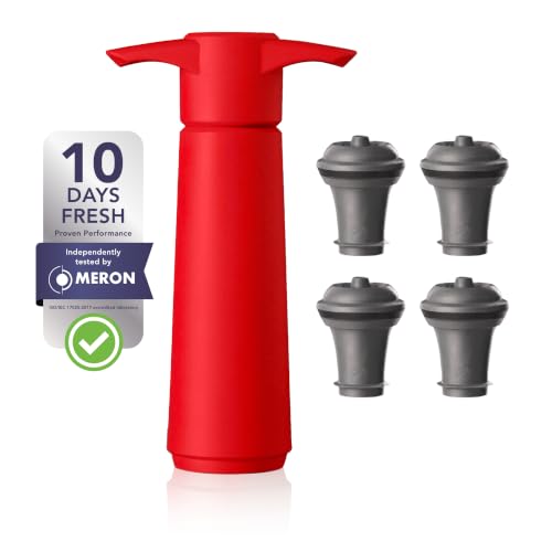 Vacu Vin Original Saver Wine Bottle Stopper – With 4 Vacuum Stoppers – Preserver Wine Stopper with Pump for Red or White Wine – Wine Accessories to Keep Wine Fresh – Airtight Seal Stoppers – Red