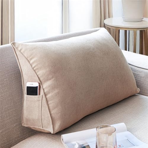 Treer Almohada Triangular Grande con Cuña Triangular para Respaldo, Color Almohada de Lectura de Cabecera Cojín de Apoyo Lumbar Cojín de Posicionamiento para Sofá Cama (60 * 35 * 20cm,Caqui)