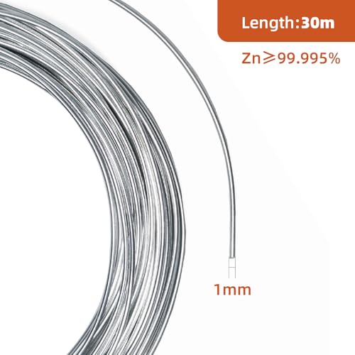 RRRST Rein Zinkdraht 1mm, Hohe Reinheit 99,995%, Durchmesser 1mm, Länge 30m