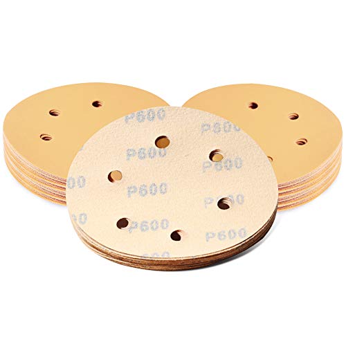 SPEEDWOX 50 Pcs Sanding Discs 6 Inches 600 Grit 6 Hole Hook and Loop Sandpaper Dustless Fit for Random Orbital Sander Assortment Yellow Finishing Discs for Automotive Woodworking