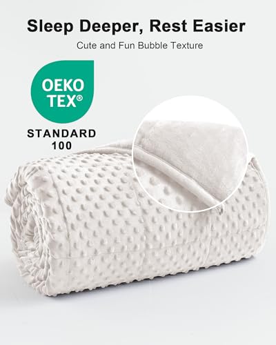 Image of Ultra-Soft Weighted Blanket for Adults(15 lbs, 48 inch x 72 inch Full Size) Minky Dot Fleece Cooling Breathable Heavy Blanket with Glass Beads, Perfect for 140-190 lbs, Machine Washable, Cream