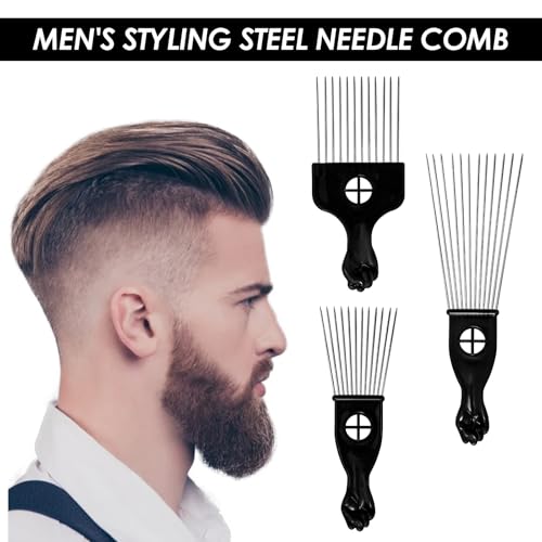 Set 3 Peines Afro de Acero Inoxidable Negro miniatura 6
