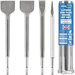 EffektWerk - SDS Plus Chisel Bit Set - 4 Pc - 1 Flat, 1 Pointed, 1 Scaling & 1 Tile Chisel - Heavy-Duty for Concrete Demolition & Masonry Removal - Use with Hammer & Impact Drills