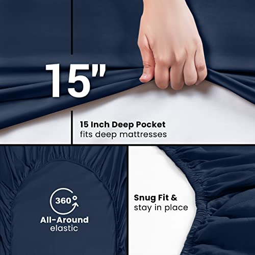 Utopia Bedding Queen Fitted Sheet - Bottom Sheet - Deep Pocket - Soft Microfiber -Shrinkage And Fade Resistant-Easy Care -1 Fitted Sheet Only (Navy) #TOP1