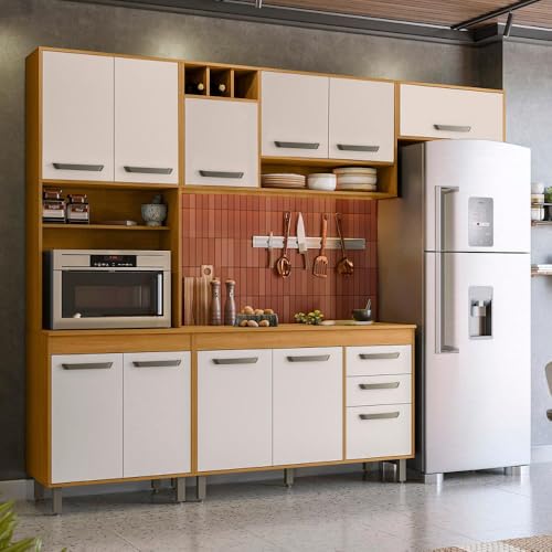 Armario de Cozinha Malta com 11 Portas e 2 Gavetas Freijo/off Acetinado