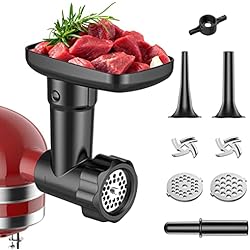 Accesorio Picadora Kitchenaid Accesorio para Picadora de Carne para KitchenAid Robots de Cocina, Máquina para Picar Carne con 2 Placas de Molienda, 2 Tubo de Relleno de Salchichas, COFUN Picadora Accesorio para KitchenAid (Negro)