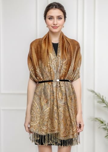Achillea Big Paisley Pashmina Shawl Wrap for Women – Elegant Scarf for Weddings, Evening Dresses, Festivals & Daily Wear