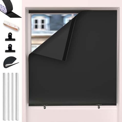 Myshade Portable Blackout Window Cover Roller Blind Screen for Windows No Drill Fabric Blinds for Indoor Windows Pull Down Stick On Temporary Room Darkening Shades for Home Bedroom Travel 36