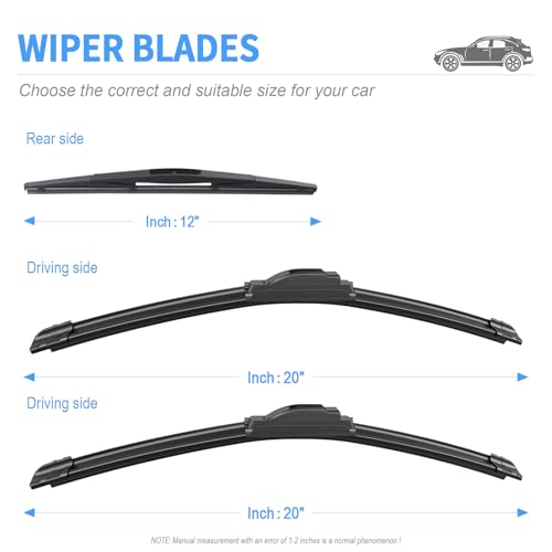 Image of Gavimnal Silicone Wiper Blades Replacement For Honda Element 2003-2011 | 20 inch+20 inch Front & 12 inch Rear, All-Weather, Streak-Free, OE-fit, Quiet, Easy One-Click Install