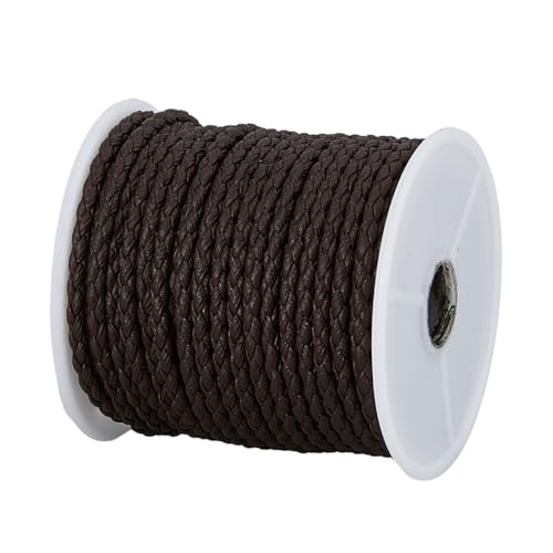 DICOSMETIC 10.94 Yard 3mm Braided Leather Cord String Rope Folded Leather Strap Folded for DIY Clothes Jewelry Making, Coconut Brown