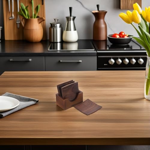 Dessous de verre carrés en noyer massif HOMSFOU avec support élégant - 8