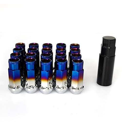 Image of Lug Nuts M12x1.25 Open End Wheel Nuts,Taper Acorn Seat, Forged Locknut Racing Nut 20 Set 2 Pieces Total 22 Pieces and 1 Nut Socket Key (Red-Blue M12 x P1.25)