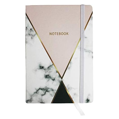 Emartbuy Hardbound Diary Notebook Notepad Writing Journal Ruled A5 96 Pages with Elastic Band - Marble Effect Rose Gold Cover