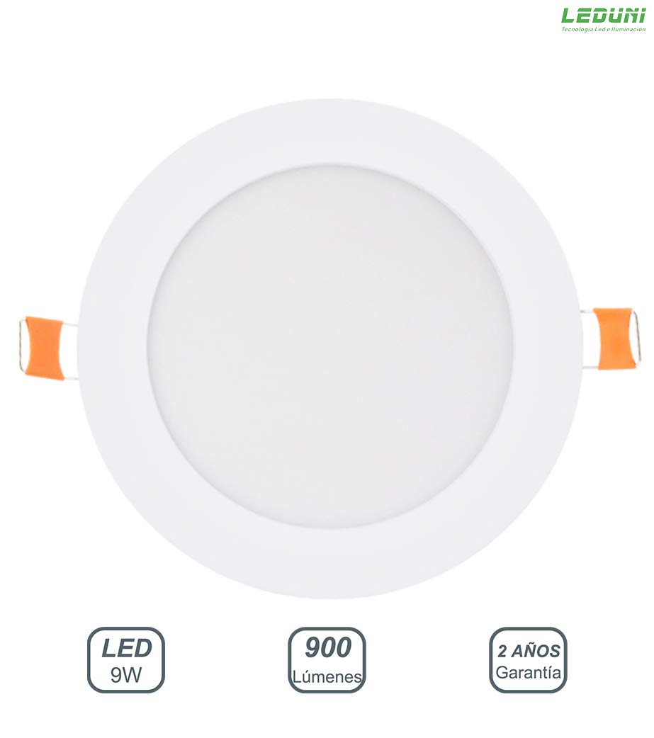 LEDUNI ® Foco empotrable led techo, 9W equivalente 100W, Downlight Led Techo Circular 900LM Color Blanco Neutro 4000K Angulo 120 IP20 Aluminio 145X20H mm Dimension de corte 135mm Pack de 10 Unidades