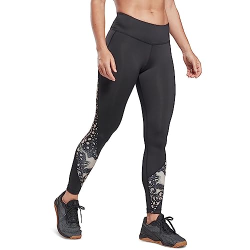 Image of Reebok Womens Black Printed Skinny Active Wear Leggings US Size: S