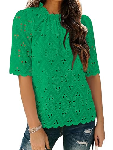 BETTE BOUTIK Womens Lace Tops 2025 Trendy Long Short Sleeve Eyelet Embroidered Dressy Casual Blouse Shirts