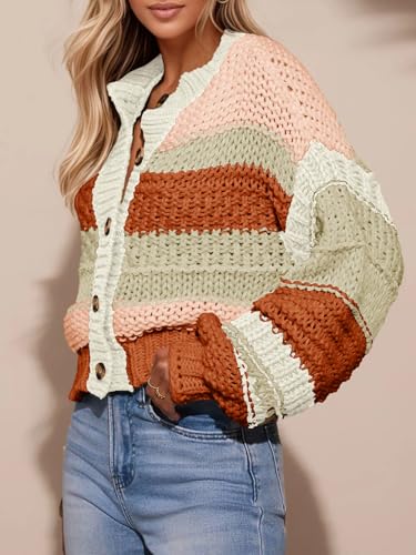 Saodimallsu Womens Striped Chunky Cardigan Sweaters Button Up Fall Trendy Color Block Long Sleeve Knit Sweater Coats4