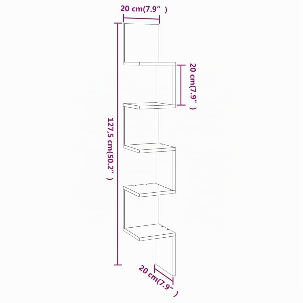 vidaXL Wand Eckregal, Wandregal für Schlafzimmer Wohnzimmer, Hängeregal mit viel Stauraum, Wandablage Bücherregal Regal, Räuchereiche Holzwerkstoff