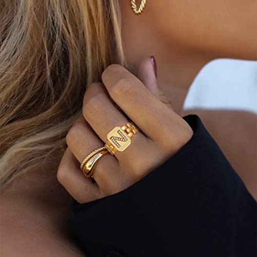GOLDCHIC JEWELRY Anéis com letras de zircônia cúbica, ouro, arrojado, inicial, ajustável, para mulhe