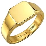 Forge & Foundry Men Stainless Steel Plain Signet Ring (18K Gold Plated, R)