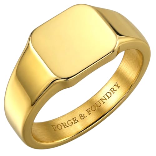 Image of Forge & Foundry Men Stainless Steel Plain Signet Ring (18K Gold Plated, U)