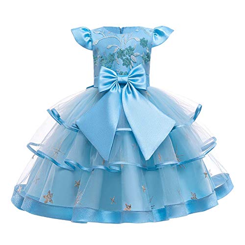 Toddler Kid Baby Girl Vintage Lace Flower Ruffle Tutu Bow Dress Christening Baptism Wedding Birthday Party Princess Pageant Wedding Bridesmaid Formal Prom Short Gown Light Blue 18-24 Months