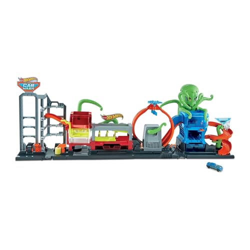 Hot Wheels Autolavado del Pulpo, pista de coches de juguete para acrobacias,...