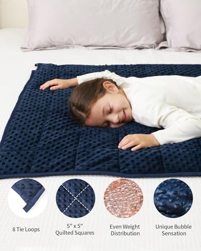 Image of Mr. Sandman Weighted Blanket 10LBS 41 x 60 Inches, Minky Dots Heavy Blanket with Glass Beads, Soft and Cooling for School and Home, Navy Blue