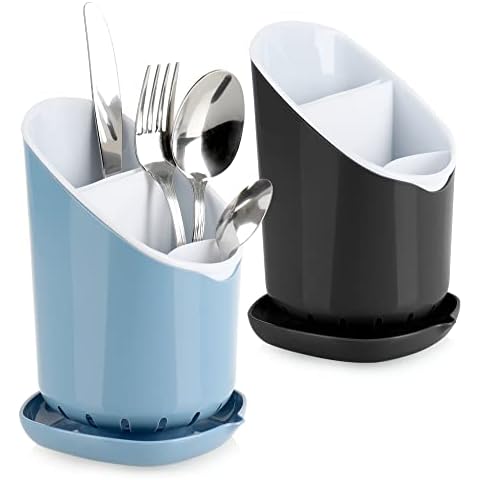 com-four® 2X escurridor de Cubiertos - Soporte para Utensilios de Cocina de plástico - cesto para Cubiertos con Separador extraíble Cover
