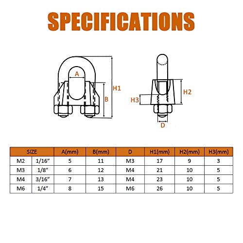Ispinner SW-25 25Pcs Stainless Steel Wire Rope Cable Clip Clamp Assortment Kit 1/16 Inch 1/8 Inch 3/16 Inch 1/4 Inch thumb #3