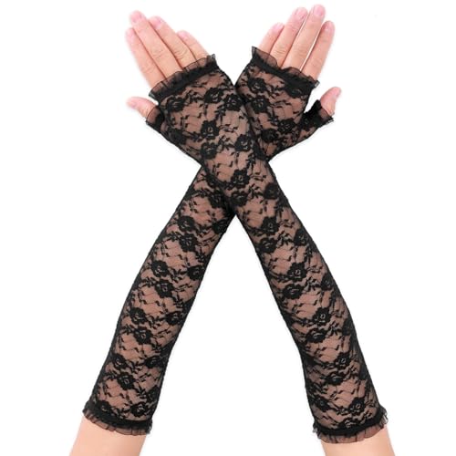 Lusofie Long Lace Gloves Formal Fingerless Women Bridal Lace Flor...