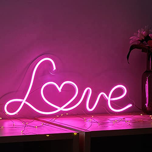 Britrio Led Neon Light Sign, 17”X8” Pink Love Neon Sign Wall Hanging Art For Bar Pub Party Shop Window Bedroom Living Room Kid’s Room,Home Decor Neon Night Light Usb Powered(Pink Love) #TOP2