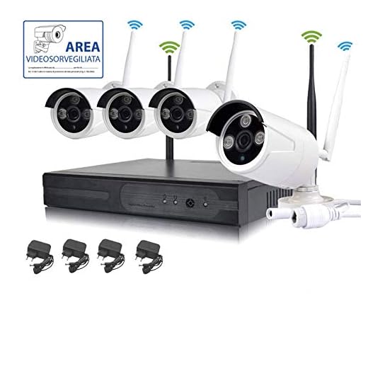 KIT VIDEOSORVEGLIANZA WIRELESS FULL HD IP 4 TELECAMERE 2 MPX WIFI DA REMOTO SENZA FILI