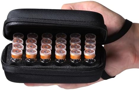 24 Slots, Peptide Case for Fridge, Fits 1ml 2ml 3ml Vial Storage for Peptide, Insulin, GLP-1 Etc,with Hand Strap and Logo, Black, Case Only