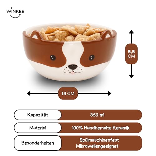 Winkee - Hündchen Müslischale Bino I Süße kleine Schüssel aus Keramik mit Hund-Öhrchen I Hunde Geschenk aus Steingut