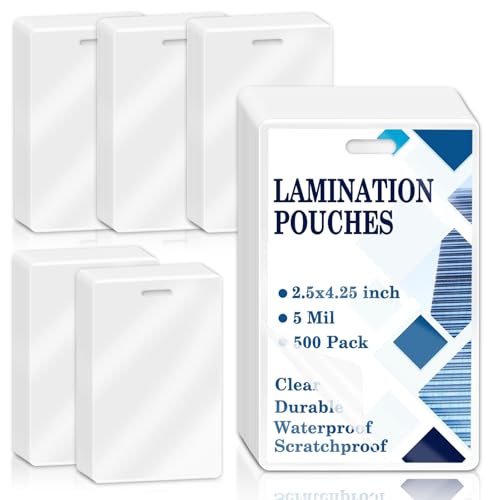 Image of 500 Pieces 5 Mil 2 1 /2 inch x 4 1 /4 inch Luggage Tag Laminating Pouches with Slot Hole Thermal Laminate Pouch Tags Kit Resealable for Work Permits Pass Cards Student ID Cards