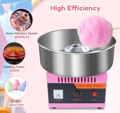 Image of Cotton Candy Machine Commercial, 1000W Electric Cotton Candy Maker Machine, Candy Floss Machine with Stainless Steel Bowl and Sugar Scoop for Kids Birthday, Family Party