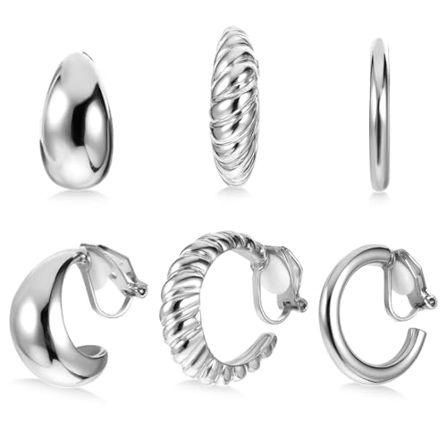 Clip on Earrings, 16K Plated Chunky Waterdrop Tube Hoops Non Pierced Fake Ears Hoop Clip On Gold Earrings Set Clip on Earrings, 16K Plated Chunky Waterdrop Tube Hoops Non Pierced Fake Ears Hoop Clip On Gold Earrings Set