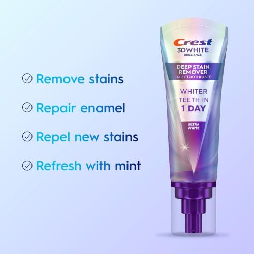 Crest 3DWhite Deep Stain Remover Ultra White Toothpaste, 3.1 oz (Pack of 1), Whiter Teeth in 1 Day, Enamel Safe Fluoride Toothpaste for Fast Stain Removal and Prevention - image 2
