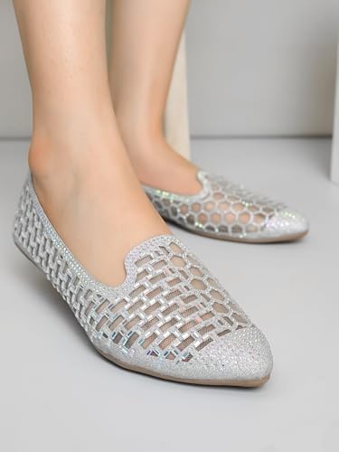 Image of XE Looks Elegant Rhinestone Studded Bellies | Hexagonal Cutout Pattern | Chic & Comfortable Slip-On Bellies For Girls & Womens