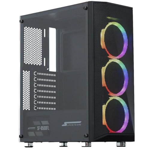 Gabinete Gamer Superframe Flow, Mid Tower, Rgb, Vidro Temperado, Atx, Black, Sem Fonte, Com 3 Fans