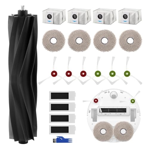 Anwangda 20 Stück Saugroboter Ersatz Zubehör Set für Ecovacs Deebot T20 Omni 1 Gummi Hauptbürsten 6 Seitenbürsten 4 Staubbeutel und Wischtücher 4 Hepa Filter 1 Reinigungsbürste