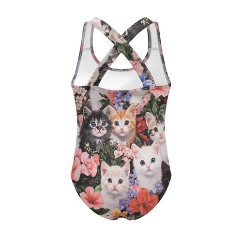 Image of WELLFLYHOM Girls Swimsuit 5-14 Cross Back Swimwear Full Coverage One Piece Bathing Suit Sleeveless Beachwear