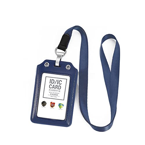 Psdndeww PU Leather Business Credit Card Holder Badge with Lanyard Neck Strap Clear Window Cards Storage